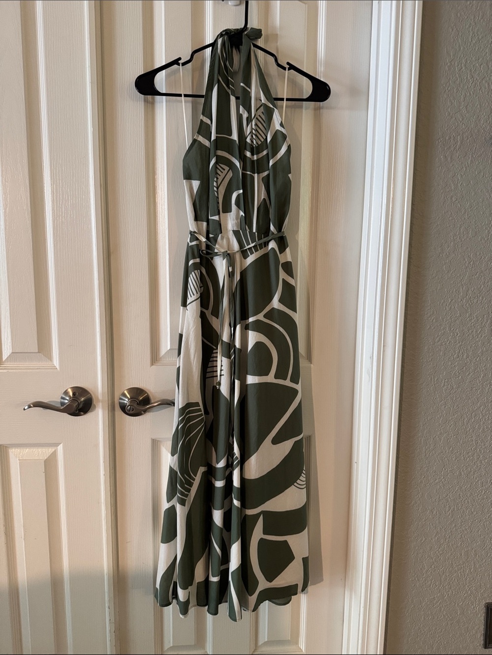 Zara Olive Green and Cream Halter Maxi Dress